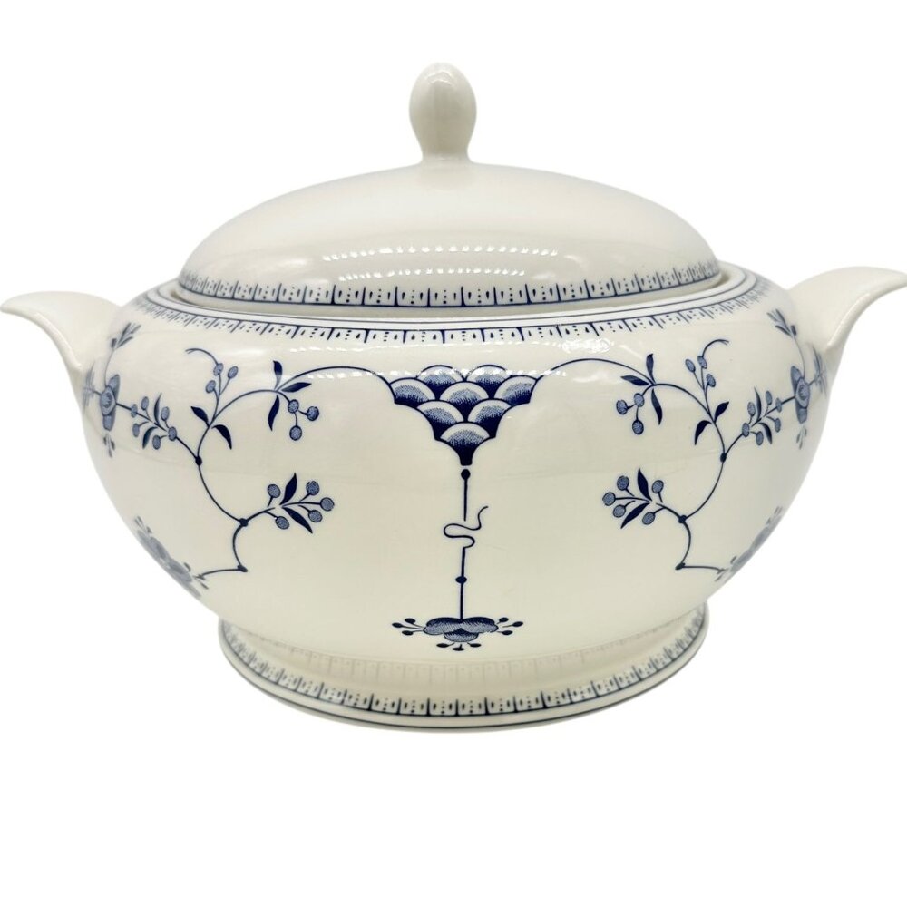 Churchill Serving Bowl with Lid 8 inch Diameter White Blue Floral Design England